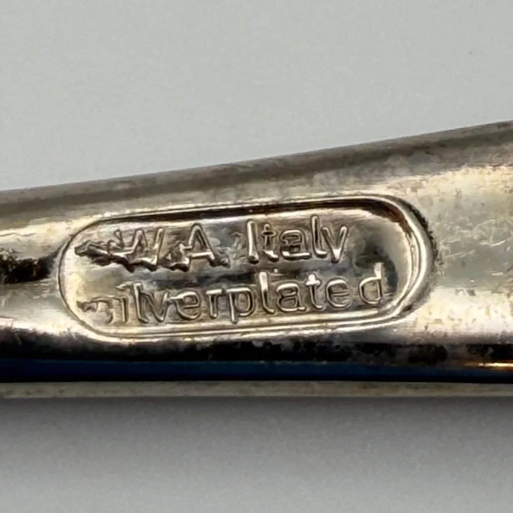 Vintage Italian Silverplated‎ Serving Spoon Fork Fancy Engraved Handle Elegant